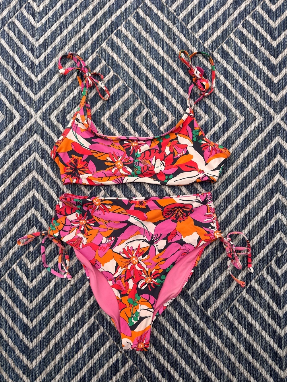 Marine Layer Pink & Orange Floral Tie-Shoulder Bikini Set